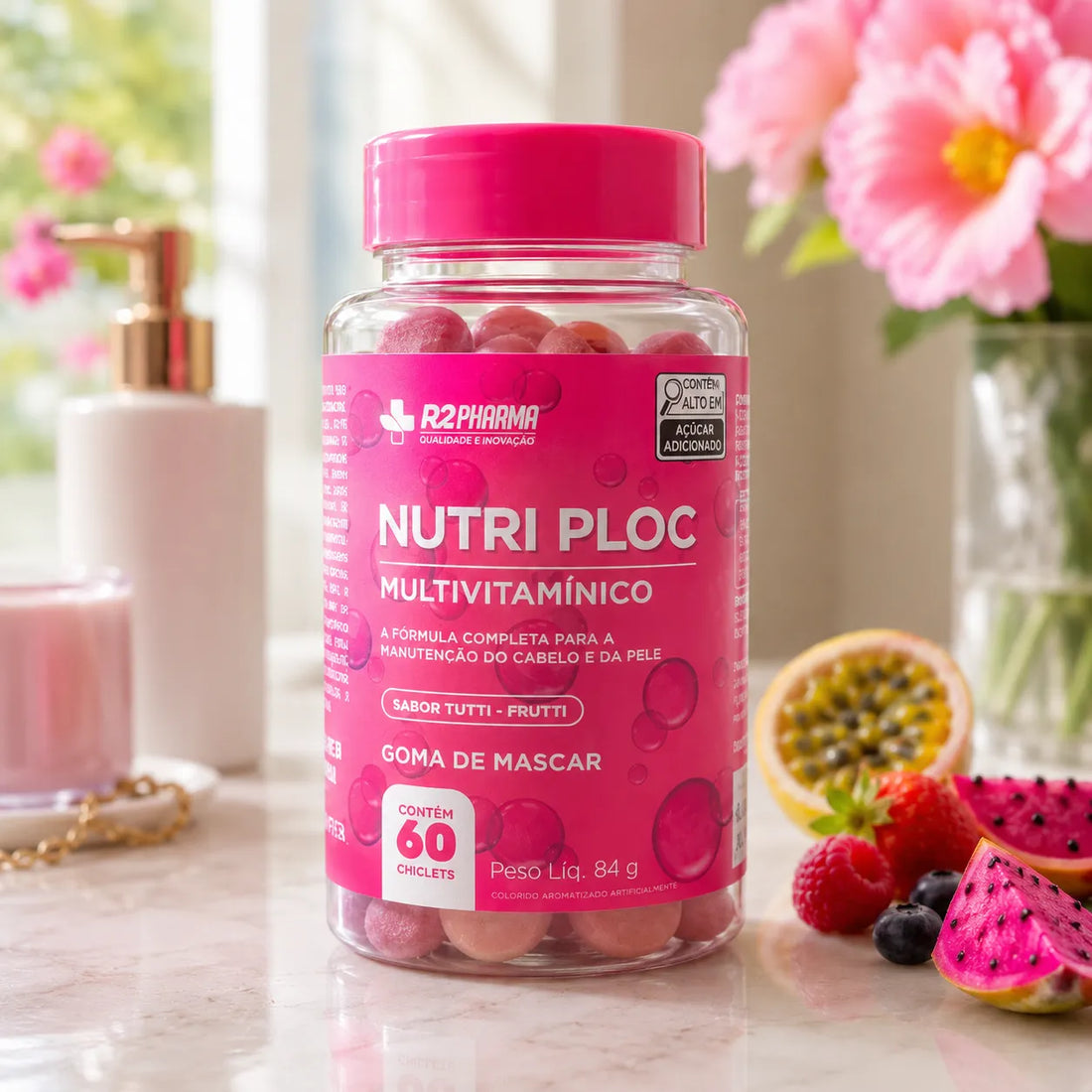 Nutri Ploc - goma de biotina e multivitamínico para cabelo, pele e unhas