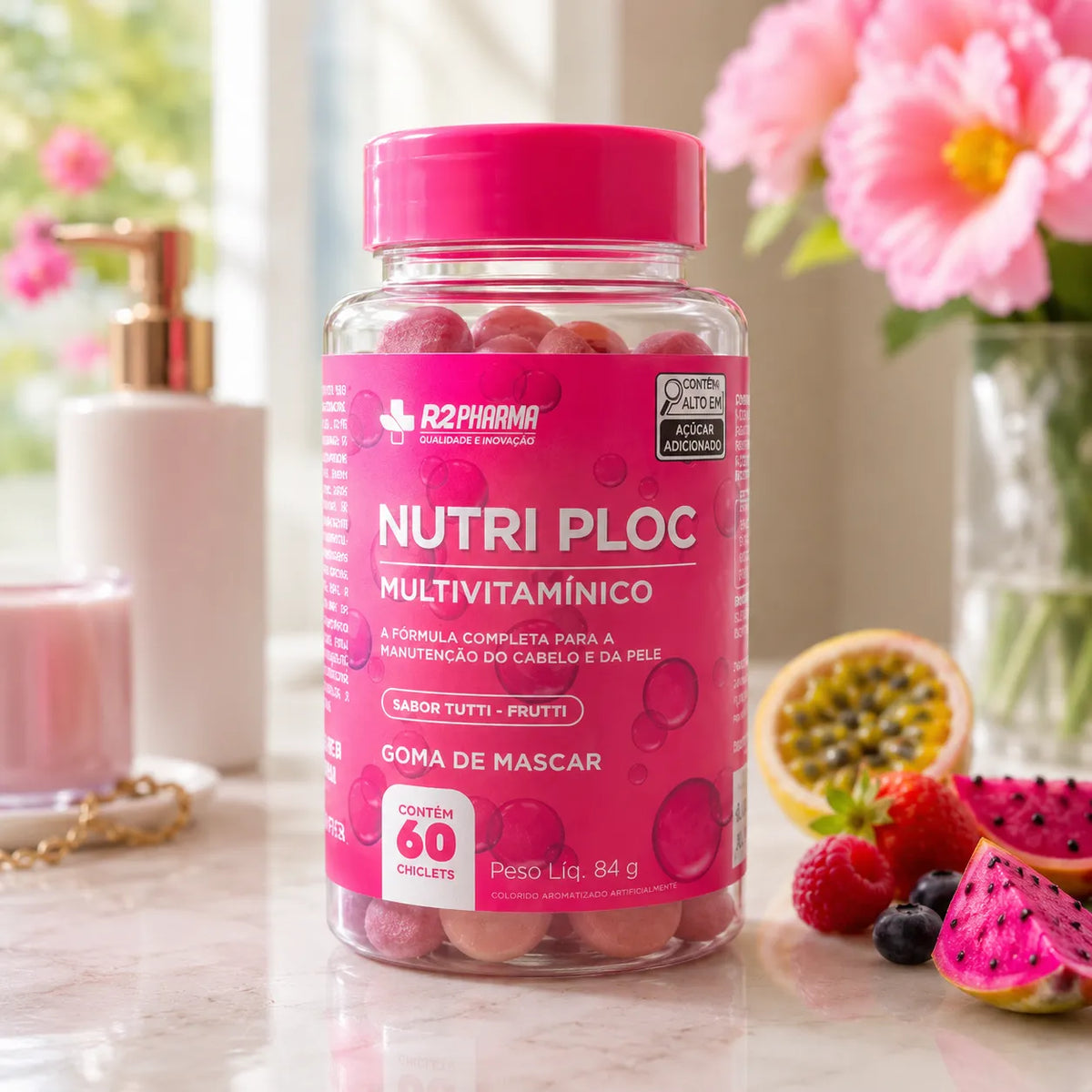 Nutri Ploc - goma de biotina e multivitamínico para cabelo, pele e unhas