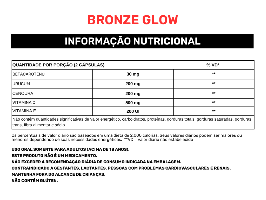 Tabela nutricional Bronze Glow