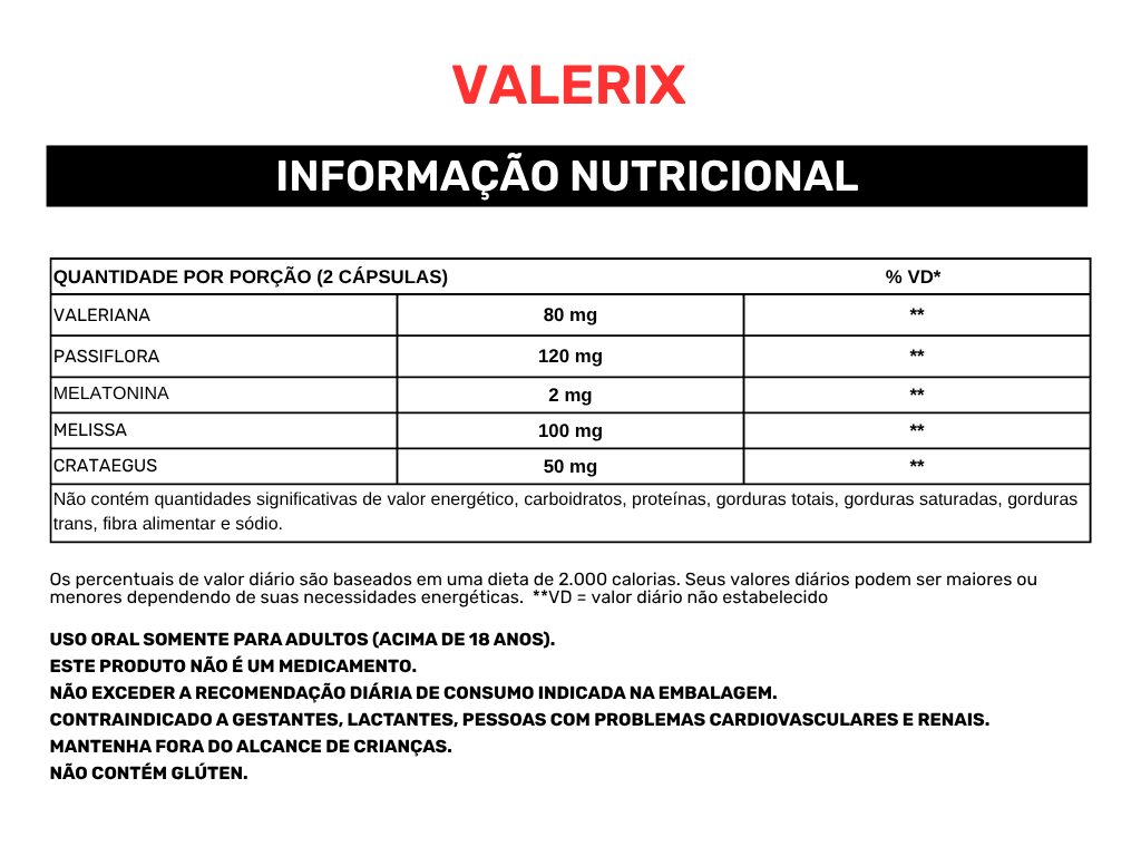 Tabela nutricional Valerix